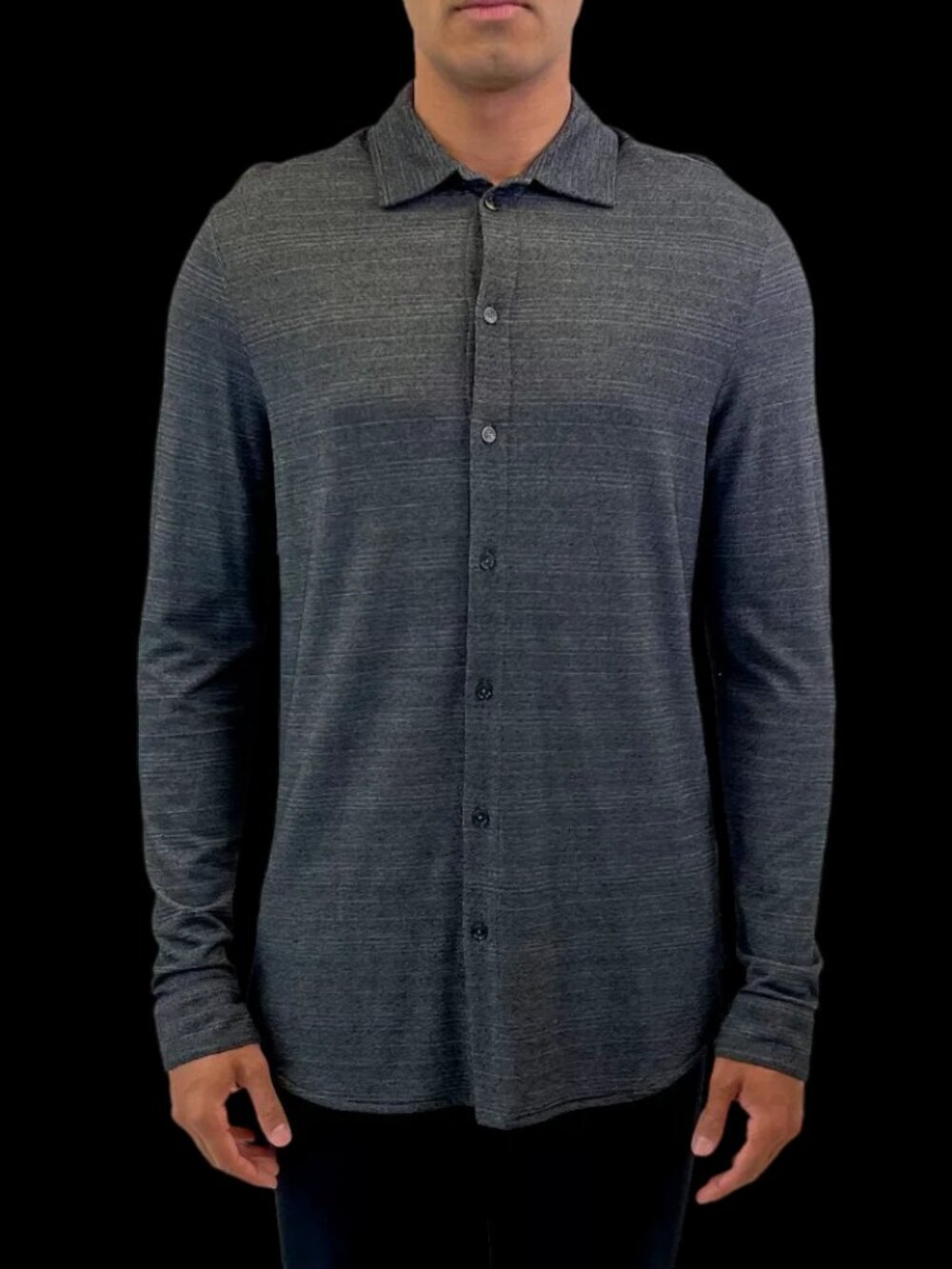 Armani Grey Striped Knit Button Up/13604